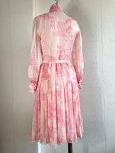 Load image into Gallery viewer, Vintage 1970s Silk Chiffon Pleated Pussy Bow Dress. S