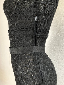Vintage 1960s Hand Crochetted Raffia Ribbon Wiggle Dress. S