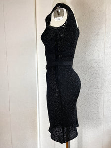 Vintage 1960s Hand Crochetted Raffia Ribbon Wiggle Dress. S