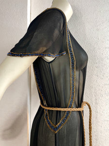 1920s Silk Chiffon Beaded Flapper Dress. S/M