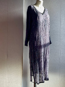 1970s/80s Silk Beaded Art Deco Dress. M
