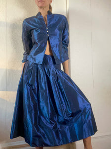 1980s Silk Taffeta Skirt Set. S/M