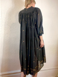1970s Cotton Voile Painted Smock Dress. M-XL