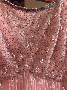 Vintage 1960s Beaded Pink Pleated Maxi Gown.S