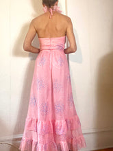 Load image into Gallery viewer, 1970s Ruffled Pink Chiffon Halter Dress. size 4