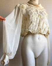 Load image into Gallery viewer, Amazing 1970&#39;s Chiffon/Gold Lame Cropped Blouse. S/M