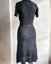 Load image into Gallery viewer, Vintage 1940&#39;s Black Ribbon Crochet Dress. S