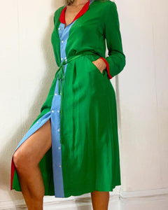 1970's Silk Color Block Geoffrey Beene Skirt Set. 28" waist