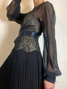Vintage 1970's Nina Ricci Silk and Lace pleated gown. S/M