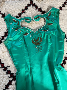 Vintage 1950's / 1960's Silk Satin Beaded Dress and Jacket Set. Size 6/8